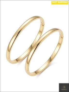 14K Gold Plated Stainless Steel Bangle Bracelets Tarnish Free 4mm Stackable